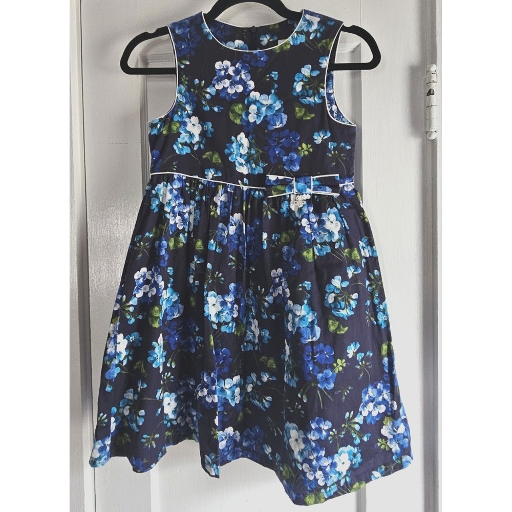 Tartine et Chocolat girls floral print white trim bow waist tie cotton 140cm